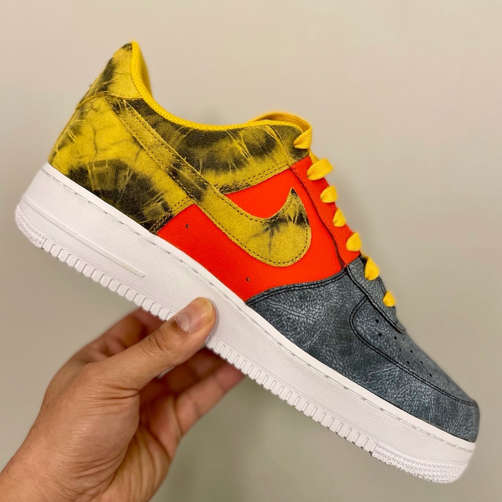 Nike Air Force 1 ’07 LV8, Blue Red x Tie-Die Yellow LE